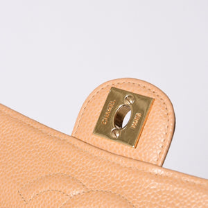 Very Good Condition CHANEL Mini Matelasse Chain Shoulder Bag No. 8 Caviar Skin Gold Hardware Beige Used 4a001544
