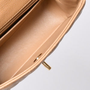 Very Good Condition CHANEL Mini Matelasse Chain Shoulder Bag No. 8 Caviar Skin Gold Hardware Beige Used 4a001544