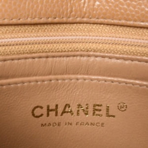 Very Good Condition CHANEL Mini Matelasse Chain Shoulder Bag No. 8 Caviar Skin Gold Hardware Beige Used 4a001544