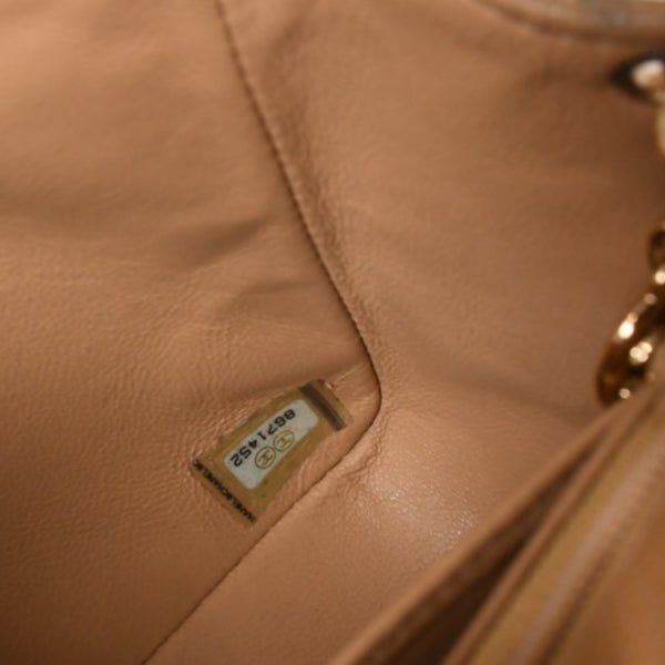 Very Good Condition CHANEL Mini Matelasse Chain Shoulder Bag No. 8 Caviar Skin Gold Hardware Beige Used 4a001544