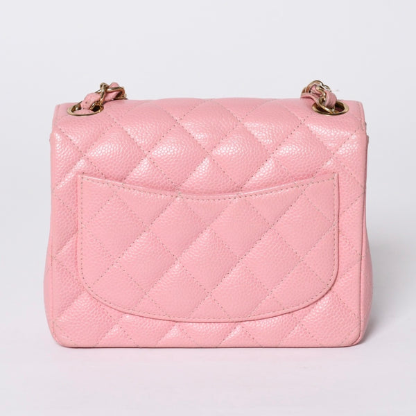 Very Good Condition CHANEL Mini Matelasse Chain Shoulder Bag Coco Mark No. 9 Caviar Skin Pink Gold Hardware Used 4a001542
