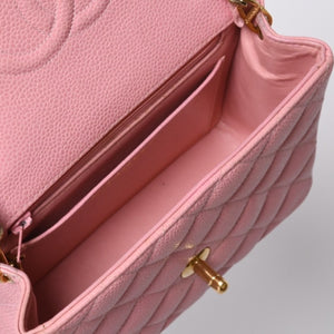 Very Good Condition CHANEL Mini Matelasse Chain Shoulder Bag Coco Mark No. 9 Caviar Skin Pink Gold Hardware Used 4a001542