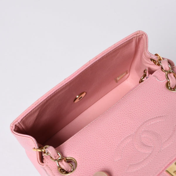 Very Good Condition CHANEL Mini Matelasse Chain Shoulder Bag Coco Mark No. 9 Caviar Skin Pink Gold Hardware Used 4a001542