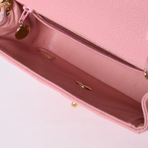 Very Good Condition CHANEL Mini Matelasse Chain Shoulder Bag Coco Mark No. 9 Caviar Skin Pink Gold Hardware Used 4a001542