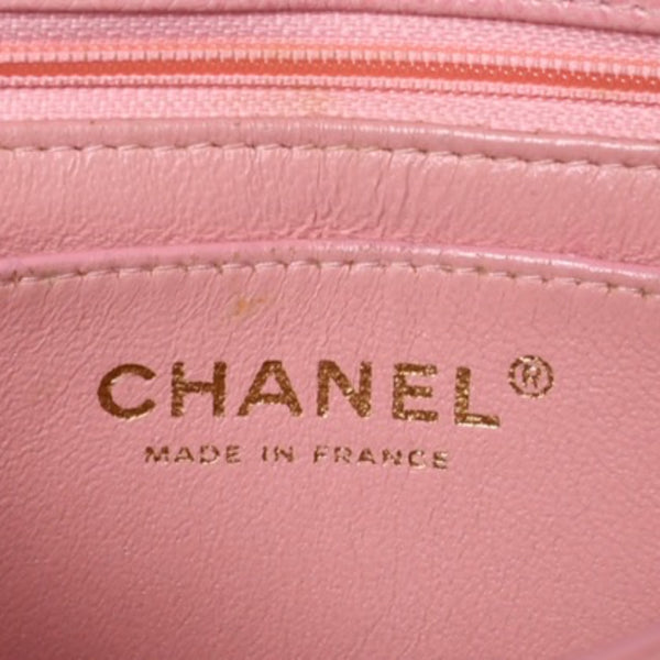 Very Good Condition CHANEL Mini Matelasse Chain Shoulder Bag Coco Mark No. 9 Caviar Skin Pink Gold Hardware Used 4a001542