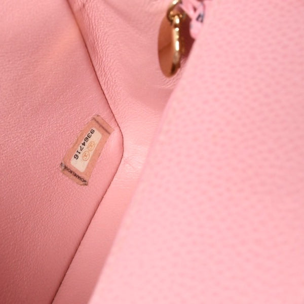 Very Good Condition CHANEL Mini Matelasse Chain Shoulder Bag Coco Mark No. 9 Caviar Skin Pink Gold Hardware Used 4a001542