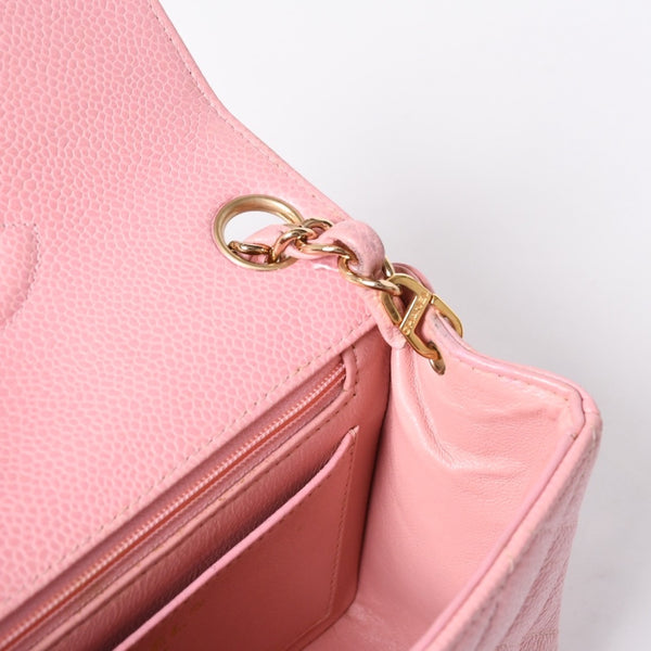 Very Good Condition CHANEL Mini Matelasse Chain Shoulder Bag Coco Mark No. 9 Caviar Skin Pink Gold Hardware Used 4a001542