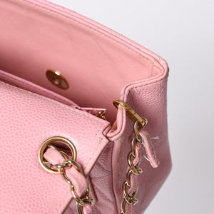 Very Good Condition CHANEL Mini Matelasse Chain Shoulder Bag Coco Mark No. 9 Caviar Skin Pink Gold Hardware Used 4a001542