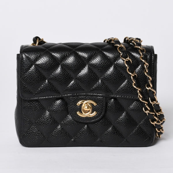 Very Good Condition CHANEL Mini Matelasse Chain Shoulder Bag No. 8 Caviar Skin Gold Hardware Black Used 4a001543