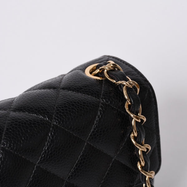 Very Good Condition CHANEL Mini Matelasse Chain Shoulder Bag No. 8 Caviar Skin Gold Hardware Black Used 4a001543