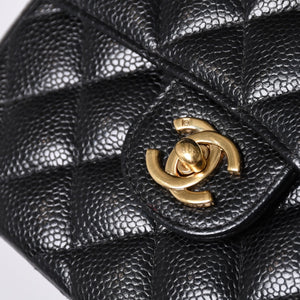 Very Good Condition CHANEL Mini Matelasse Chain Shoulder Bag No. 8 Caviar Skin Gold Hardware Black Used 4a001543