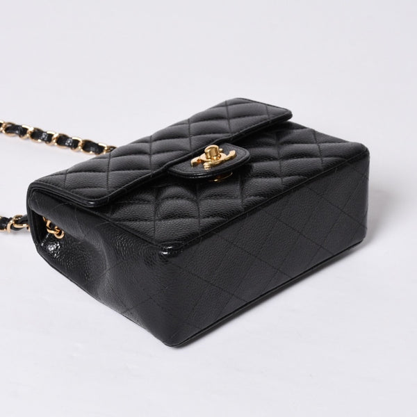 Very Good Condition CHANEL Mini Matelasse Chain Shoulder Bag No. 8 Caviar Skin Gold Hardware Black Used 4a001543