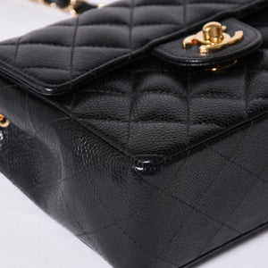 Very Good Condition CHANEL Mini Matelasse Chain Shoulder Bag No. 8 Caviar Skin Gold Hardware Black Used 4a001543