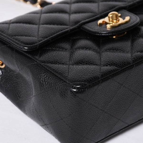 Very Good Condition CHANEL Mini Matelasse Chain Shoulder Bag No. 8 Caviar Skin Gold Hardware Black Used 4a001543