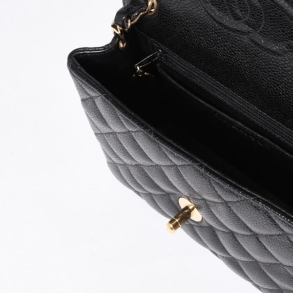 Very Good Condition CHANEL Mini Matelasse Chain Shoulder Bag No. 8 Caviar Skin Gold Hardware Black Used 4a001543