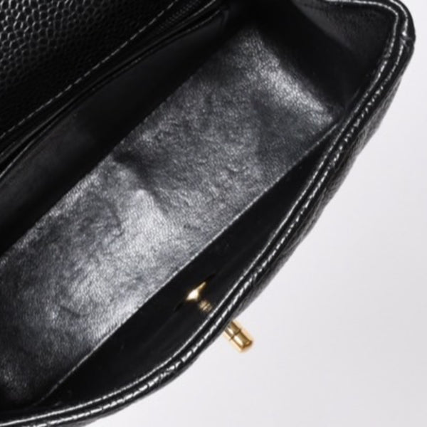 Very Good Condition CHANEL Mini Matelasse Chain Shoulder Bag No. 8 Caviar Skin Gold Hardware Black Used 4a001543