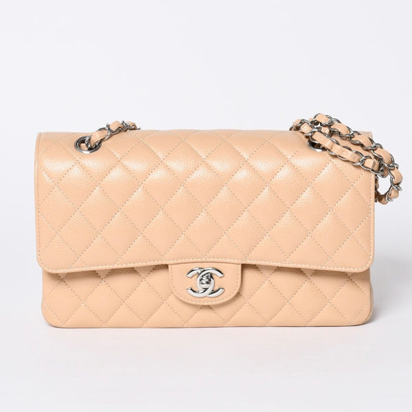 Like new CHANEL Matelasse 25 W flap chain shoulder bag caviar skin random beige gold hardware used 4a001468