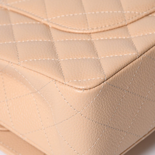 Like new CHANEL Matelasse 25 W flap chain shoulder bag caviar skin random beige gold hardware used 4a001468