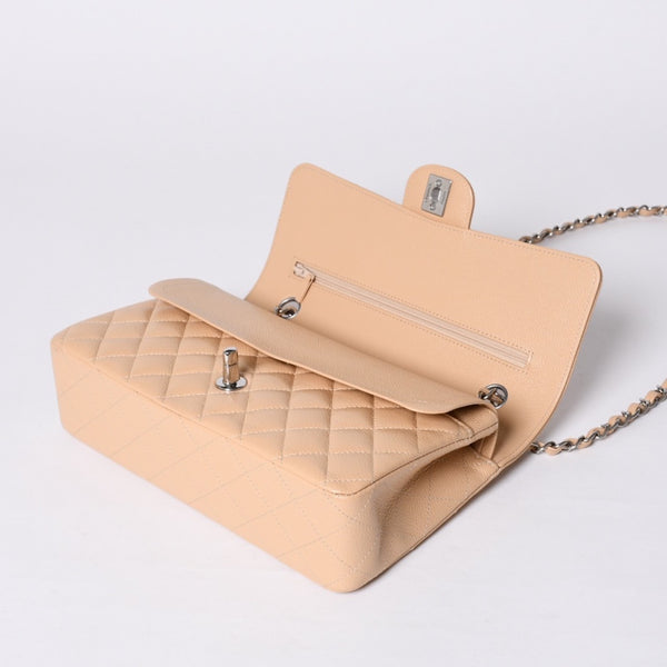 Like new CHANEL Matelasse 25 W flap chain shoulder bag caviar skin random beige gold hardware used 4a001468
