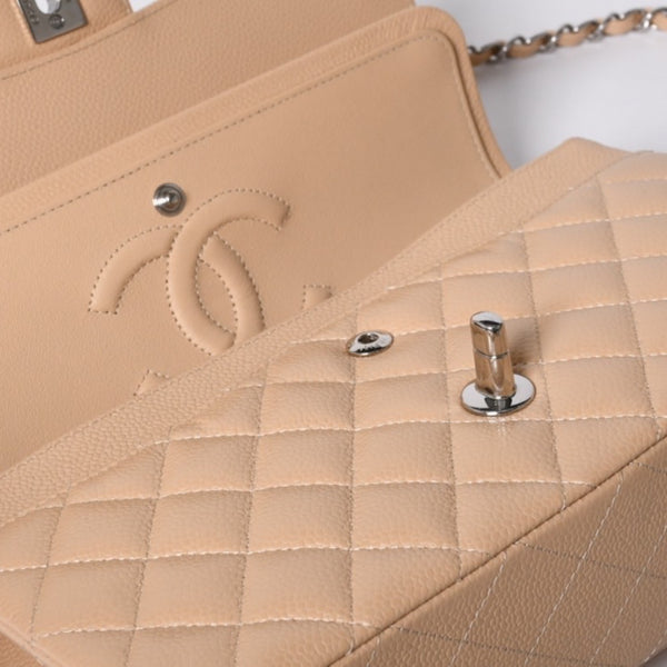 Like new CHANEL Matelasse 25 W flap chain shoulder bag caviar skin random beige gold hardware used 4a001468