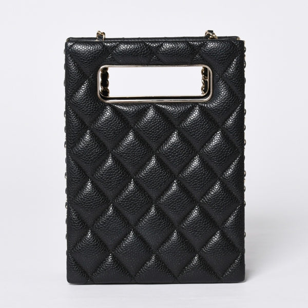 Very Good Condition CHANEL EVENING BAG Evening Bag Chain Shoulder Bag AS3314 Random Number Coco Mark Caviar Skin Used 4a001277
