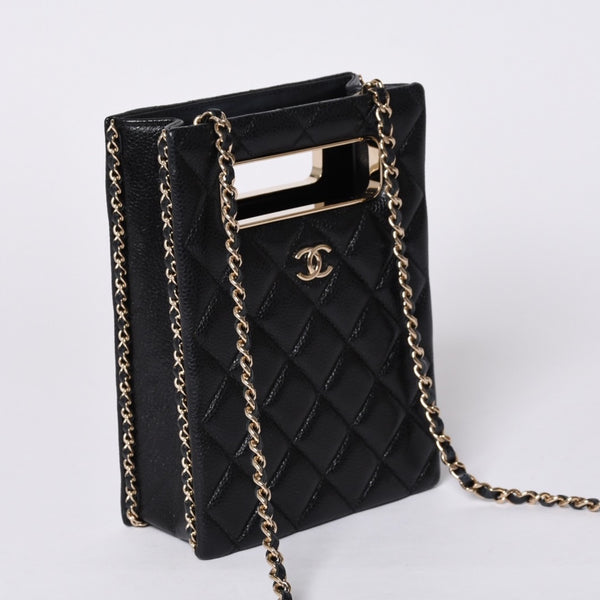 Very Good Condition CHANEL EVENING BAG Evening Bag Chain Shoulder Bag AS3314 Random Number Coco Mark Caviar Skin Used 4a001277