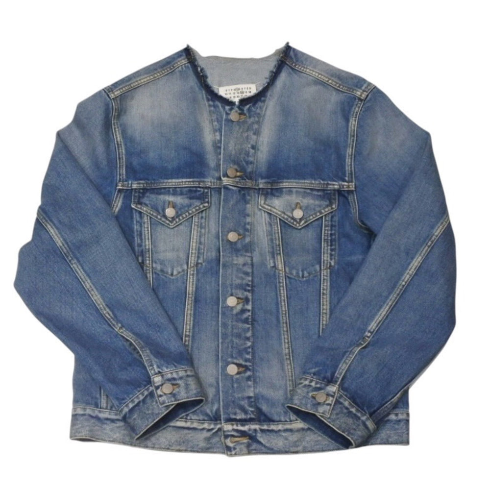 極美品 Masion Margiela メゾンマルジェラ ノーカラーデニムジャケット ブルー コットン サイズ50 SI1AM0006 S30561 中古 4a001193