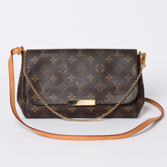 Very Good Condition LOUIS VUITTON Monogram Favorite MM Shoulder Bag M40718 Brown Gold Hardware Used 4a001284