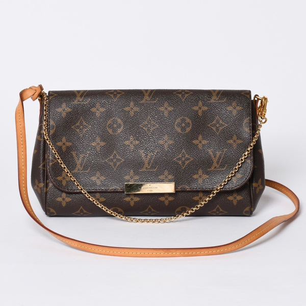 Very Good Condition LOUIS VUITTON Monogram Favorite MM Shoulder Bag M40718 Brown Gold Hardware Used 4a001284