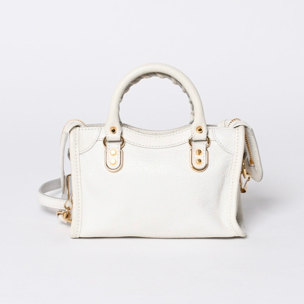極美品 BALENCIAGA バレンシアガ ミニシティ 2WAY ハンドバッグ 453293 ホワイト レザー 中古 4a001375