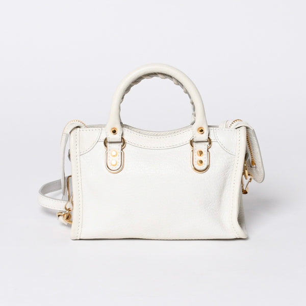 Very Good Condition BALENCIAGA Mini City 2WAY Handbag 453293 White Leather Used 4a001375