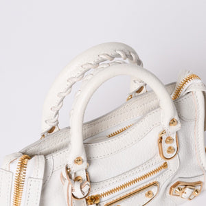 Very Good Condition BALENCIAGA Mini City 2WAY Handbag 453293 White Leather Used 4a001375
