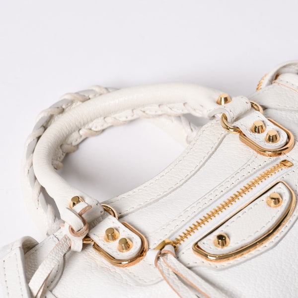 Very Good Condition BALENCIAGA Mini City 2WAY Handbag 453293 White Leather Used 4a001375