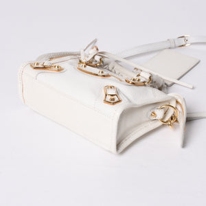 Very Good Condition BALENCIAGA Mini City 2WAY Handbag 453293 White Leather Used 4a001375