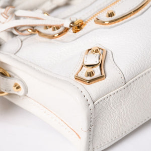 Very Good Condition BALENCIAGA Mini City 2WAY Handbag 453293 White Leather Used 4a001375