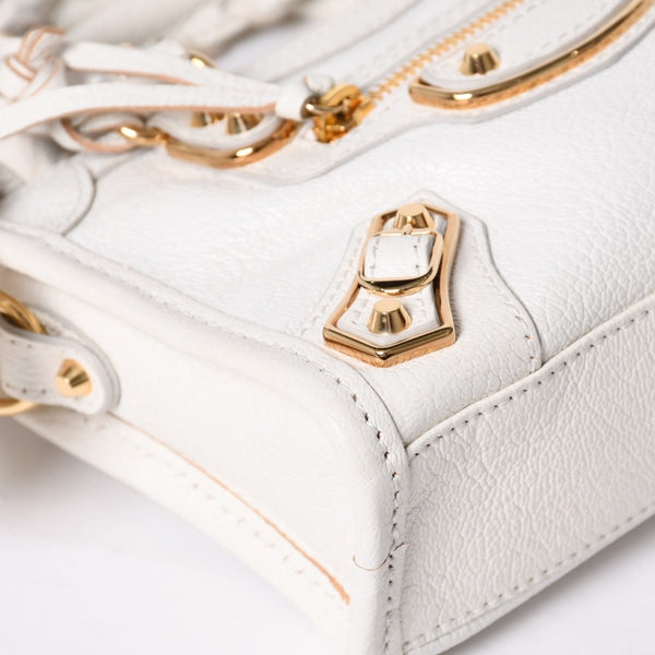 Very Good Condition BALENCIAGA Mini City 2WAY Handbag 453293 White Leather Used 4a001375