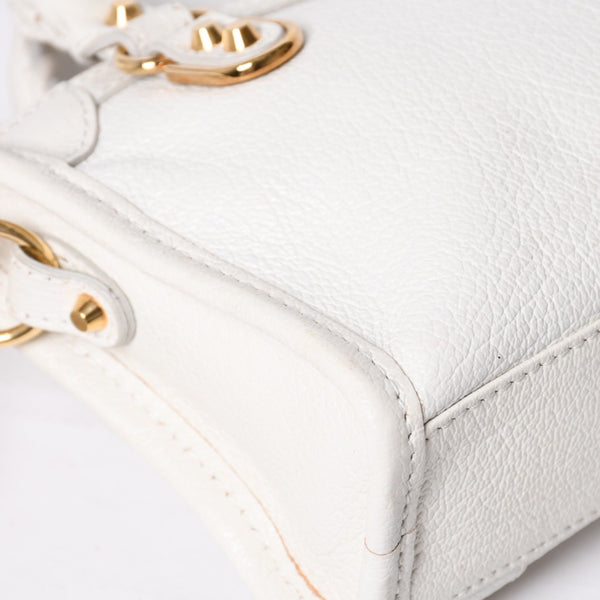 Very Good Condition BALENCIAGA Mini City 2WAY Handbag 453293 White Leather Used 4a001375
