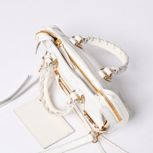Very Good Condition BALENCIAGA Mini City 2WAY Handbag 453293 White Leather Used 4a001375