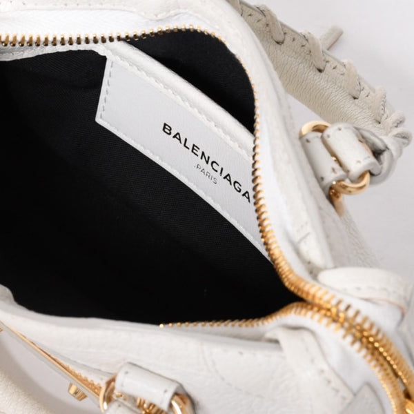 Very Good Condition BALENCIAGA Mini City 2WAY Handbag 453293 White Leather Used 4a001375