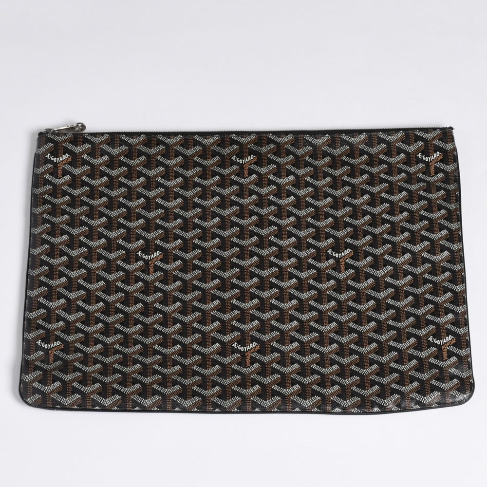 ゴヤール GOYARD クラッチバッグ ハンドバッグ セナGM 黒 ブラック/PVC/レザー トップファスナー コーティングキャンバスボディ 美品 中古 4a001263