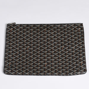 ゴヤール GOYARD クラッチバッグ ハンドバッグ セナGM 黒 ブラック/PVC/レザー トップファスナー コーティングキャンバスボディ 美品 中古 4a001263