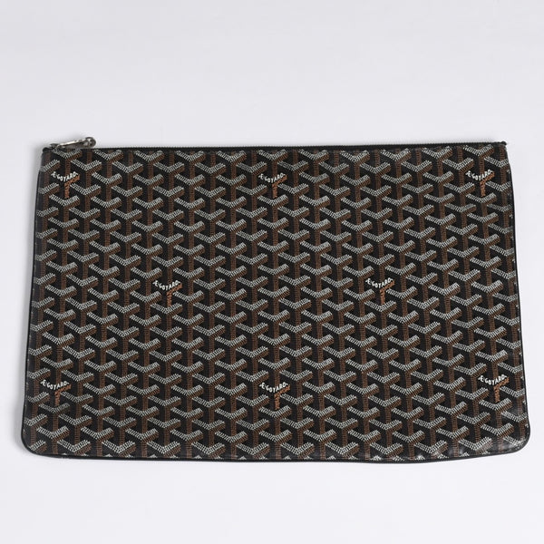 ゴヤール GOYARD クラッチバッグ ハンドバッグ セナGM 黒 ブラック/PVC/レザー トップファスナー コーティングキャンバスボディ 美品 中古 4a001263