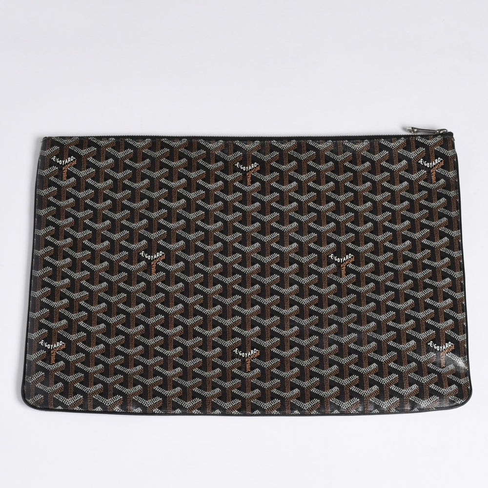 ゴヤール GOYARD クラッチバッグ ハンドバッグ セナGM 黒 ブラック/PVC/レザー トップファスナー コーティングキャンバスボディ 美品 中古 4a001263