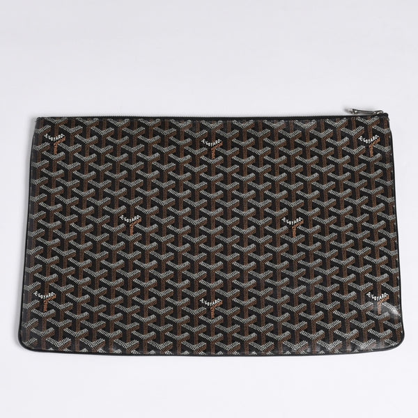 ゴヤール GOYARD クラッチバッグ ハンドバッグ セナGM 黒 ブラック/PVC/レザー トップファスナー コーティングキャンバスボディ 美品 中古 4a001263