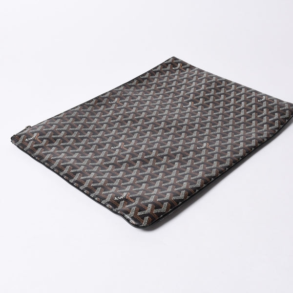 ゴヤール GOYARD クラッチバッグ ハンドバッグ セナGM 黒 ブラック/PVC/レザー トップファスナー コーティングキャンバスボディ 美品 中古 4a001263