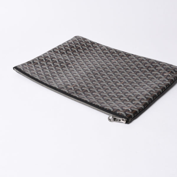 ゴヤール GOYARD クラッチバッグ ハンドバッグ セナGM 黒 ブラック/PVC/レザー トップファスナー コーティングキャンバスボディ 美品 中古 4a001263