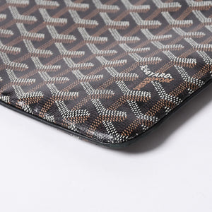 ゴヤール GOYARD クラッチバッグ ハンドバッグ セナGM 黒 ブラック/PVC/レザー トップファスナー コーティングキャンバスボディ 美品 中古 4a001263