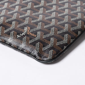 ゴヤール GOYARD クラッチバッグ ハンドバッグ セナGM 黒 ブラック/PVC/レザー トップファスナー コーティングキャンバスボディ 美品 中古 4a001263