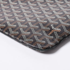 ゴヤール GOYARD クラッチバッグ ハンドバッグ セナGM 黒 ブラック/PVC/レザー トップファスナー コーティングキャンバスボディ 美品 中古 4a001263