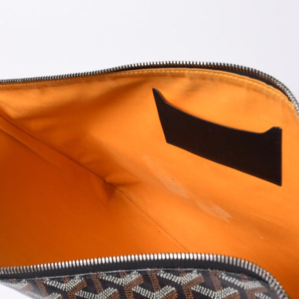 ゴヤール GOYARD クラッチバッグ ハンドバッグ セナGM 黒 ブラック/PVC/レザー トップファスナー コーティングキャンバスボディ 美品 中古 4a001263